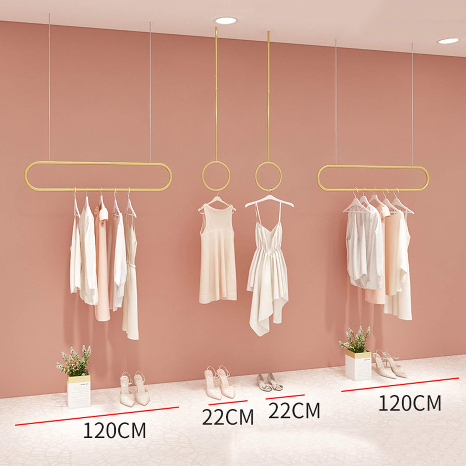 UMJIGF Hanging Metal Clothing Display Rack, Commercial Retail Store Clothing Rack Golden Ceiling Hanger, Boutique,140cm Hanger