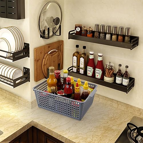 Miniatura 5 de Paquete de 3 cestas de almacenamiento de plástico, contenedor de almacenamiento grande gris