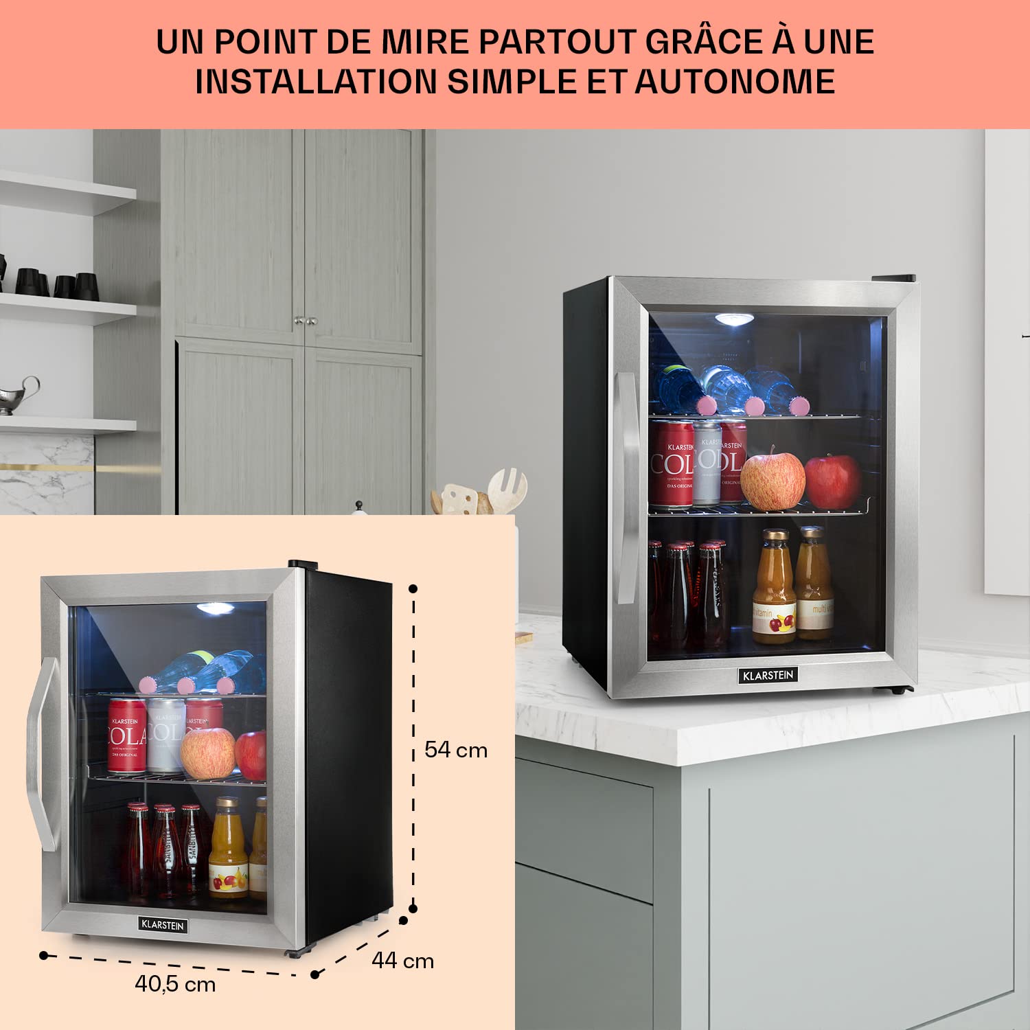 Klarstein Beersafe M Mini Frigo de Chambre pour Boissons, 33L, 0-10°C, Etagères Amovibles