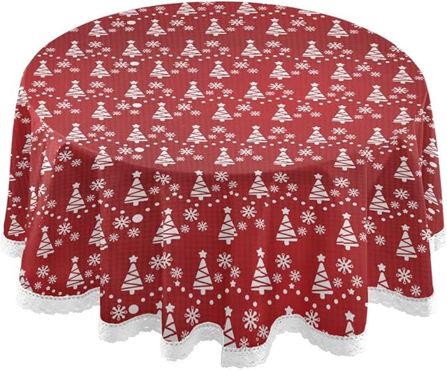 Mnsruu Christmas Tablecloths, Christmas Tree Decorative Table Cloth for Circular Table Cover Dinner Table Parties