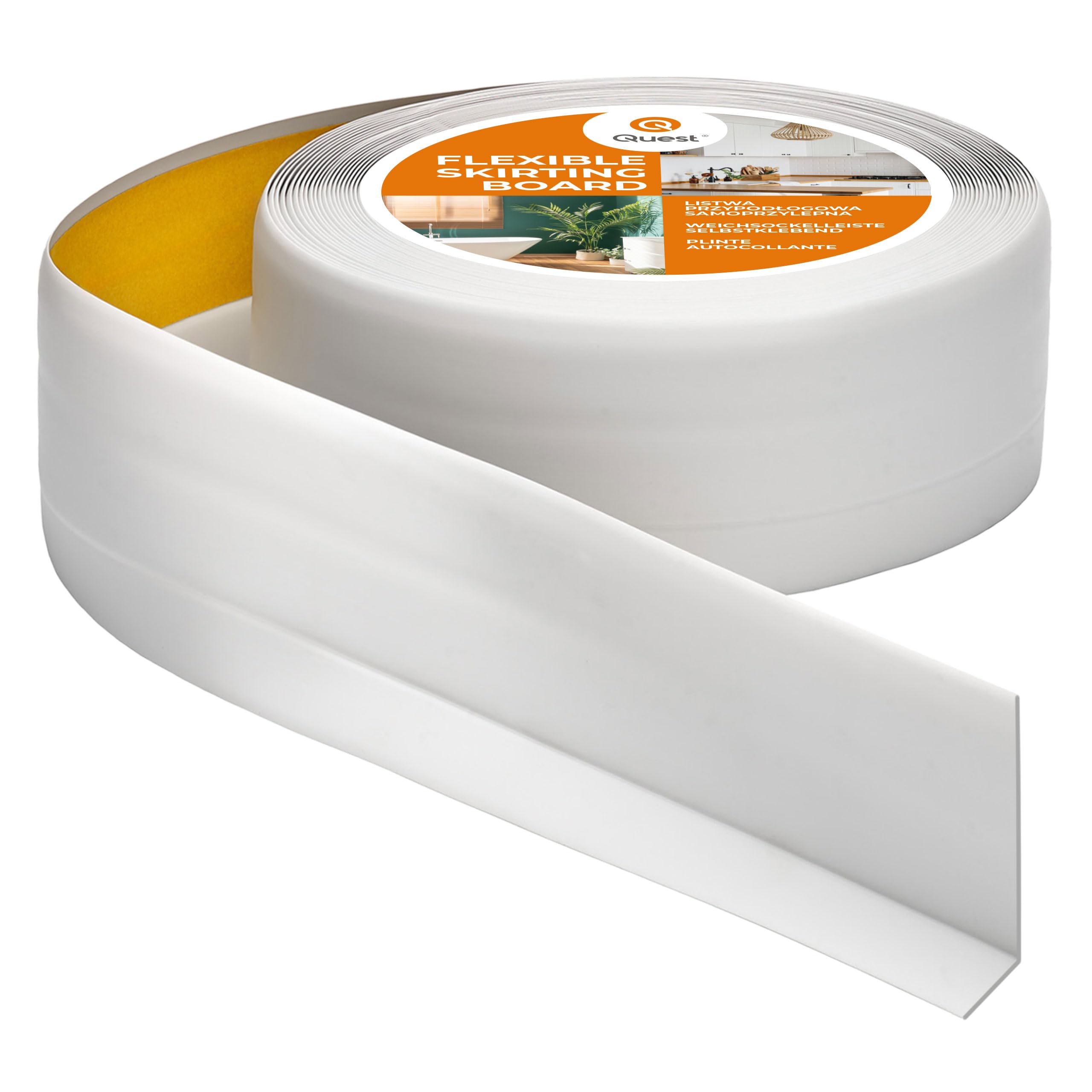 Quest Battiscopa Morbido 50 x 20 mm Autoadesivo - Grigio Cenere, 25 m | Listello di finitura flessibile in PVC, senza forare, per cucina e bagno, superficie antimacchia