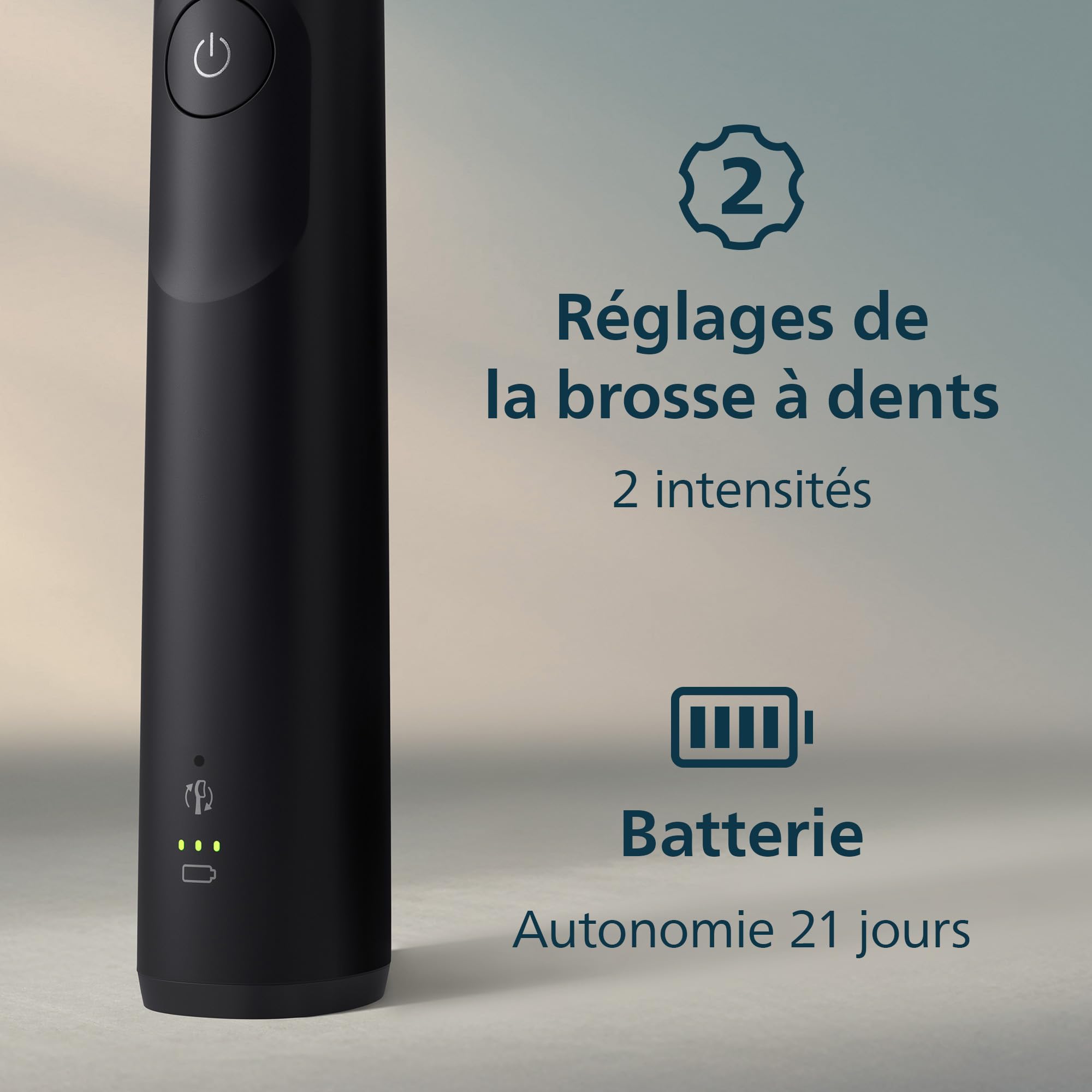 Philips Sonicare 5300 - Brosse à dents électrique sonique avec 2 niveaux d'intensité, Alerte de pression, EasyStart, SmarTimer et BrushPacer, Noir, modèle HX7101/04 [Nouvelle technologie]