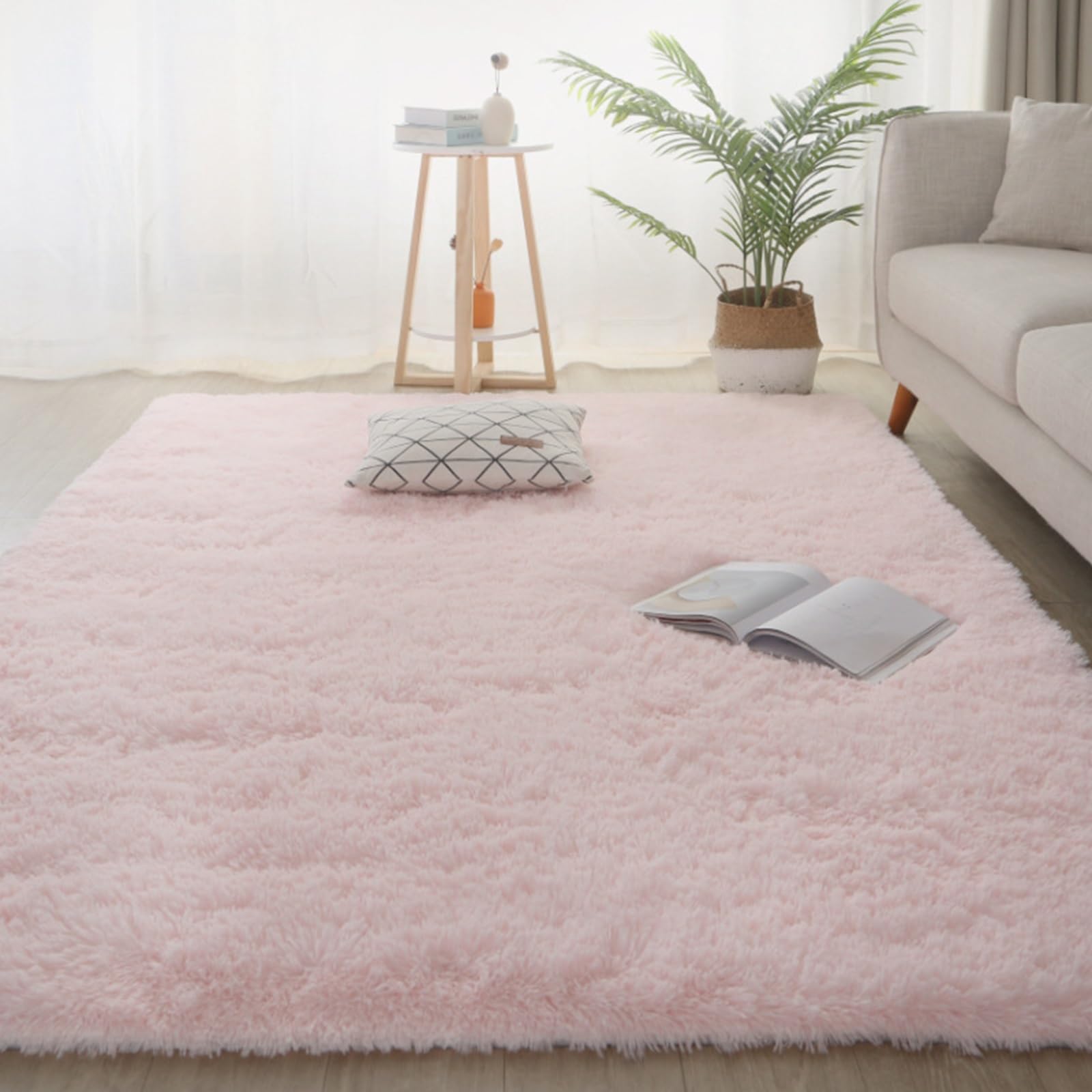 Tapis rectangulaire luxe rose 190 x 300 cm aux finitions soignées pour un salon élégant