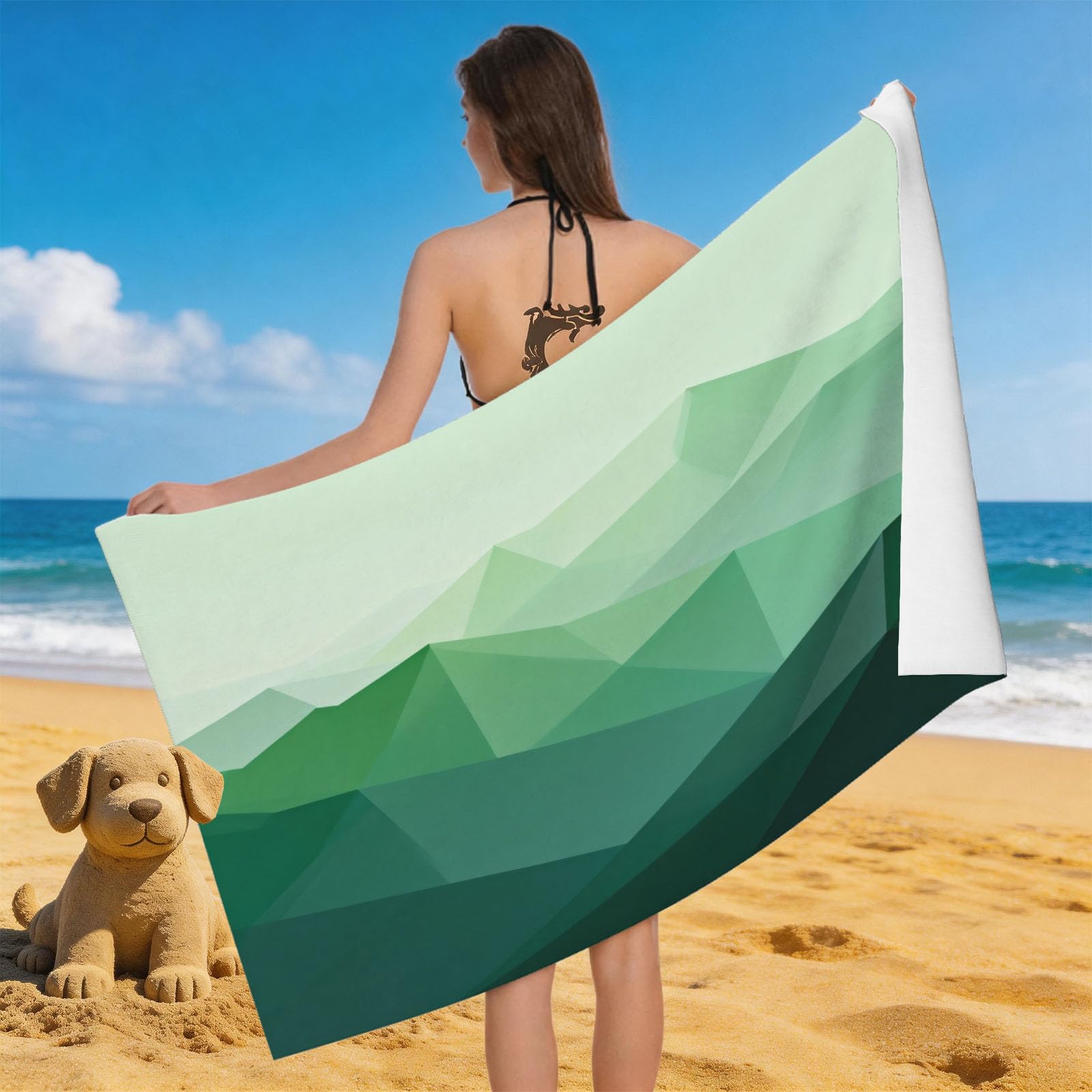 Leichong 3D Geometric Mountains Beach Towel Microfiber Soft Quick Dry for Adults, Abstract Bath Towel Lightweight Soft Absorbent for Travel Swimming Pool Sports, 75 x 150 cm
