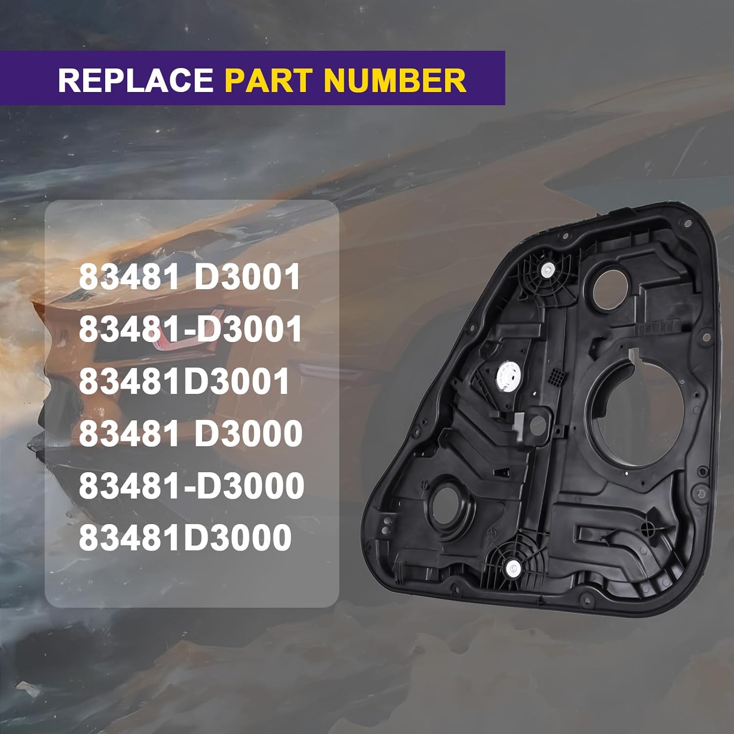83481-D3001 Power Window Regulator Rear Right Without Motor Compatible with 2016 2017 2018 2019 2020 Hy-undai Tucson 1.6 2.0 2.4L Replace 83481-D3000