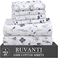 Vista 23 de RUVANTI 4 piezas de sábanas de algodón - 100% algodón natural suave, ligero y transpirable, sábanas de percal crujiente, juego de sábanas Botanica