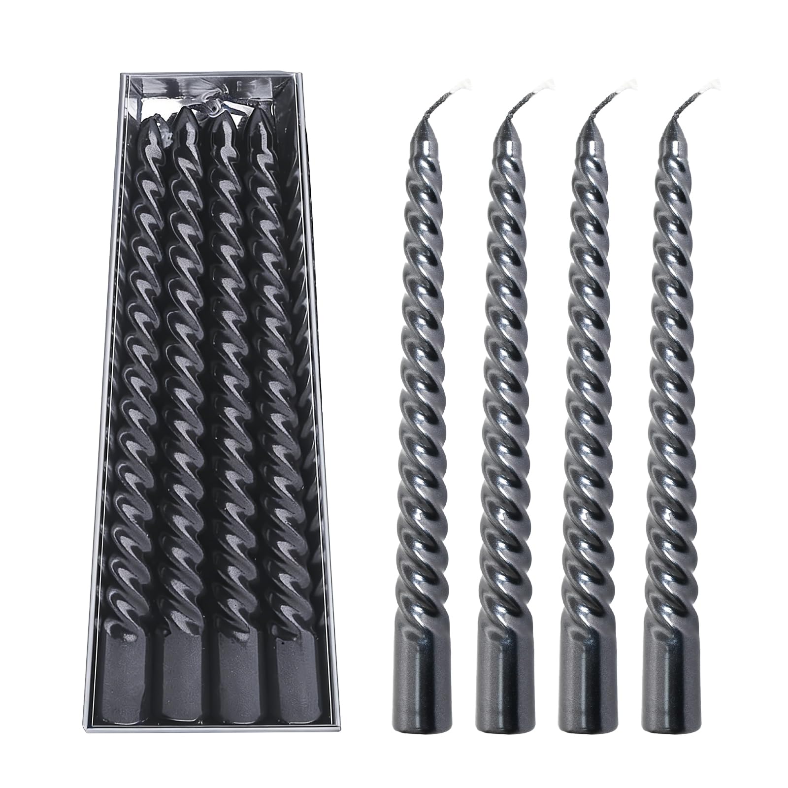 8 Pieces Twisted Taper Candles, Premium Spiral Dinner Candles, Long Burn Time, Drip-Free Candle Set for Table Decoration, Wedding, Christmas & Parties (Black)