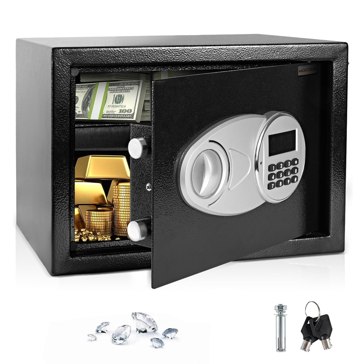 Cassaforte elettronica da 14 litri con 2 chiavi di emergenza e tastiera digitale a pedale, cassaforte da parete, adatta per ufficio, casa, hotel, 25 x 35 x 25, nero