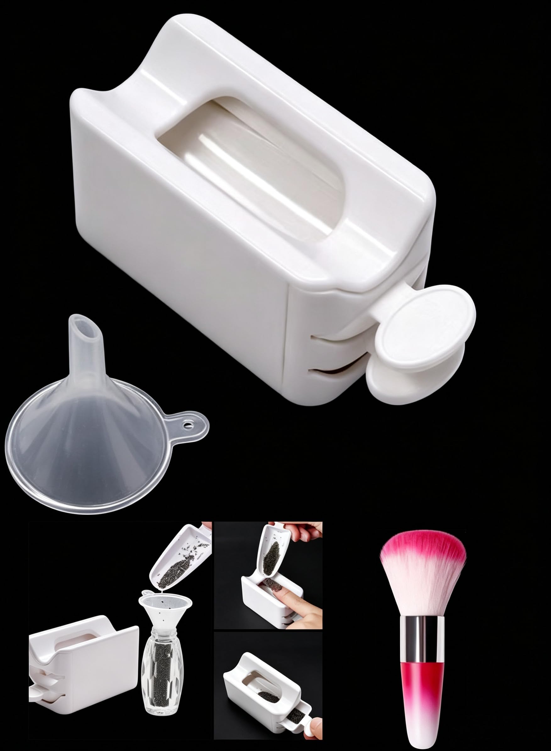 White Nail Powder Recycling Box With Scoop Nail Art Box Nail Art Accessories Makeup Tool Powder Glitter Saver Nail Art Accessories Makeup Tool