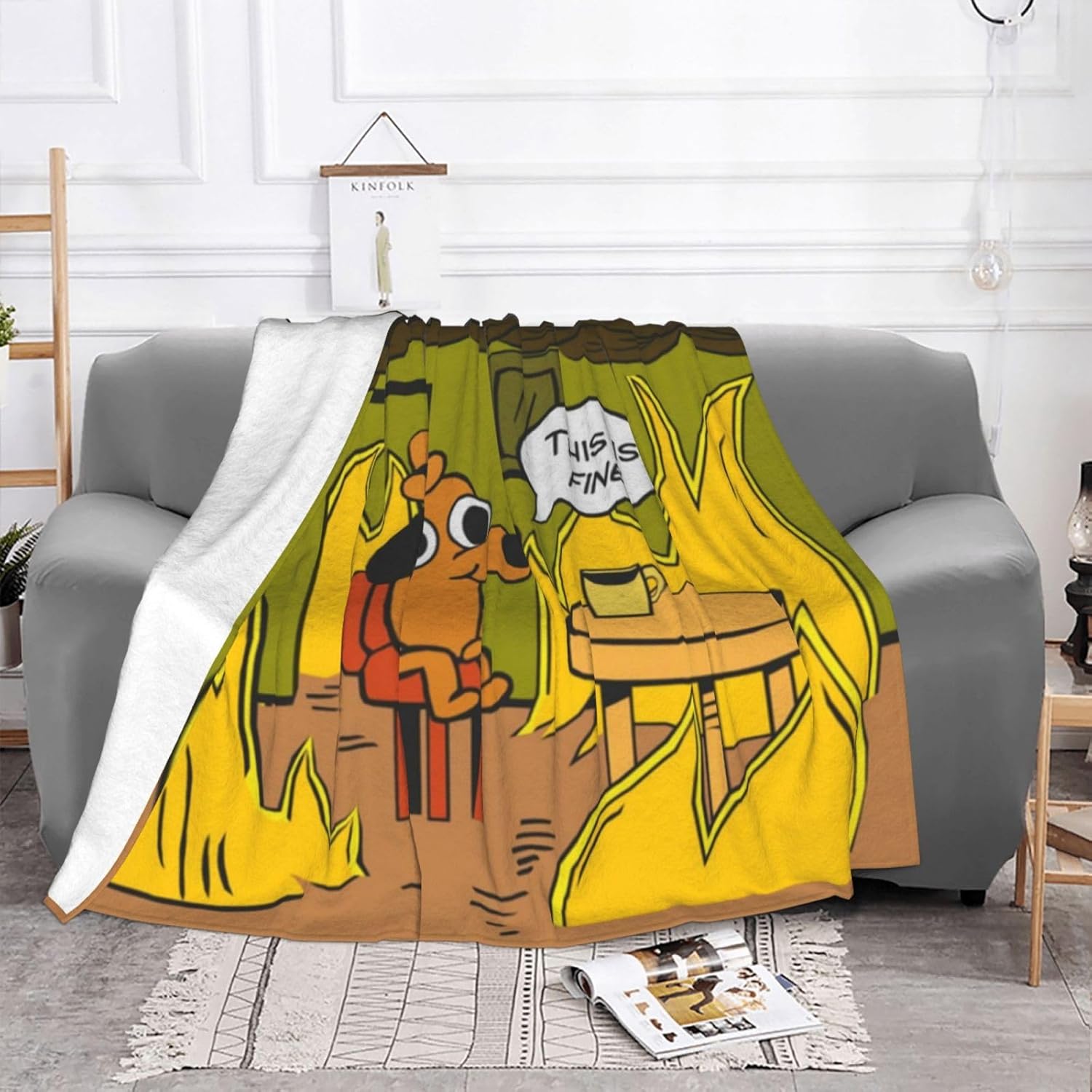 This is Fine Throw Blanket Dog Fire 60"x50" Cover with Anti-Pilling Fleece for Sofa Bed Room Decor Lathe Camping Stays Warm and Cozy in All Seasons