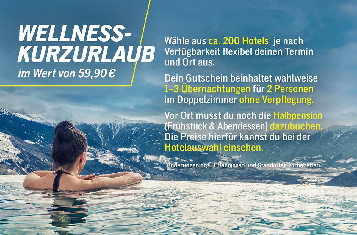 JOCHEN SCHWEIZER Geschenkgutschein: Wellness Kurzurlaub für 2 (3 Nächte)