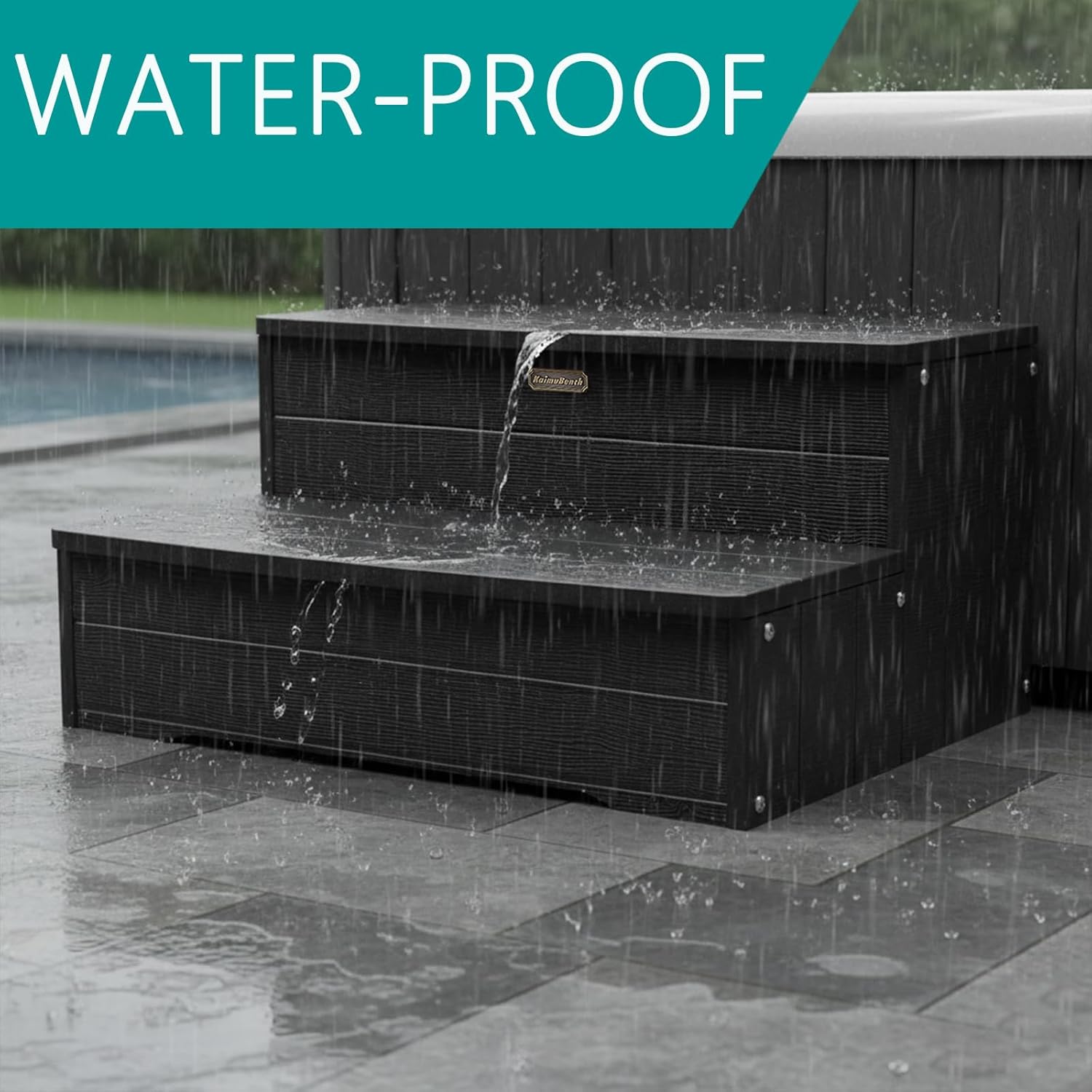 25'' Hot Tub Steps, Heavy Duty Hot Tub Stairs, Wood Looking HDPS Outdoor Spa Steps Waterproof, Multi-Use Porch Step, Non Slip, Indoor/Outdoor Use, Black, Weight Capacity 600LBS