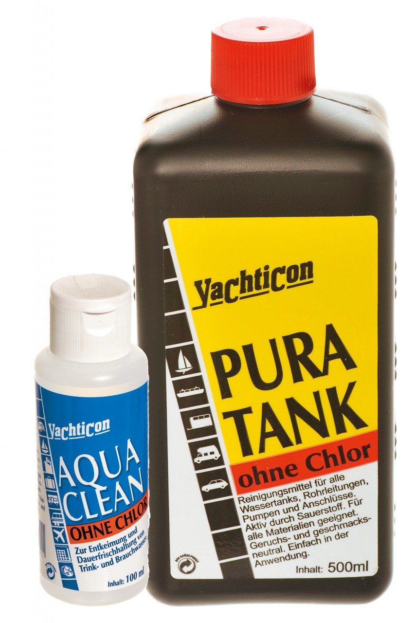 YACHTICON Set perfektes Doppel für Trinkwassertanks - Pura Tank 500ml & Aqua Clean AC 1000 ohne Chlor 100ml