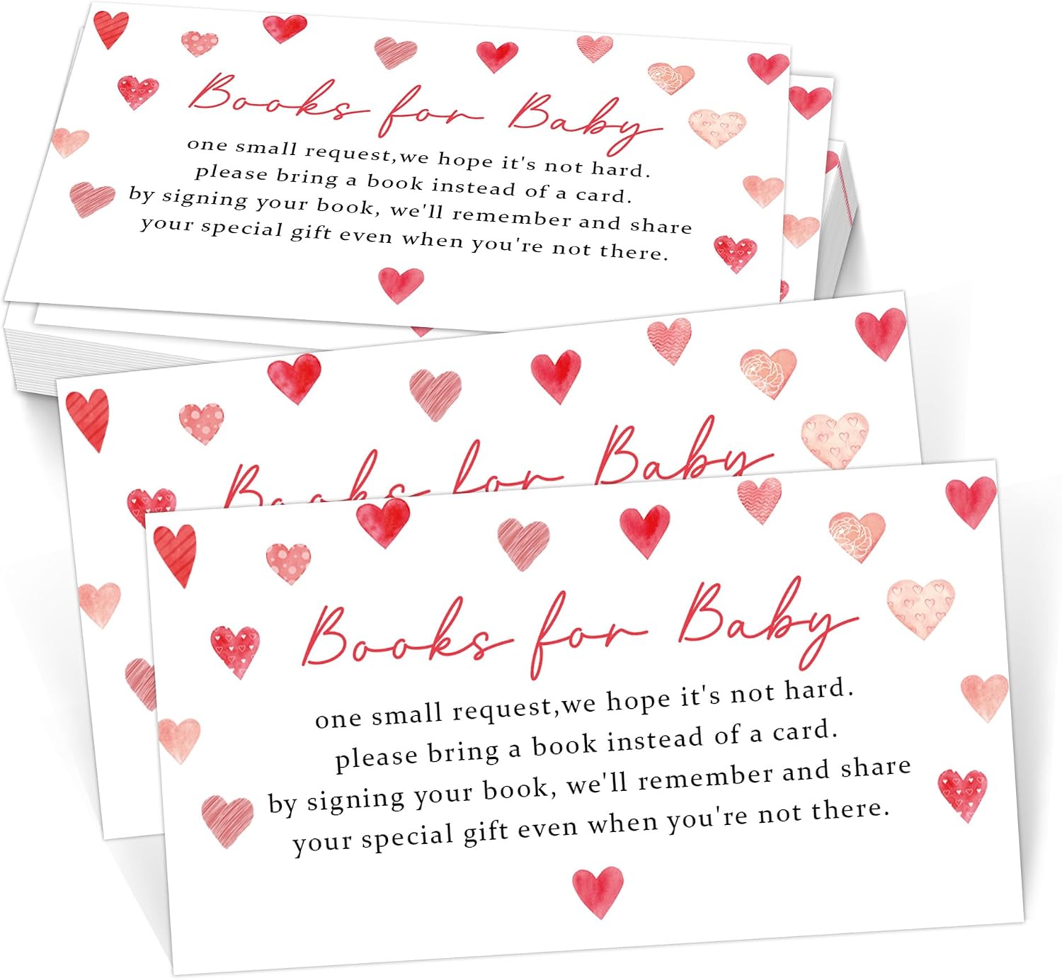 Little Sweetheart Book for Baby Cards Set of 50, Green Heart Baby Shower Library Request Cards, Bring a Book Instead of a Card, 3.5 x 2 Inches