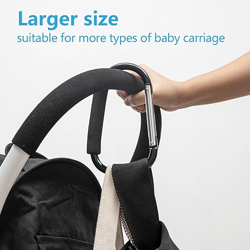 Miniatura 4 de Ganchos para cochecito de bebé para colgar bolsas de pañales, clip grande de 7 pulgadas, paquete de 2 ganchos para colgar bolsas y compras,