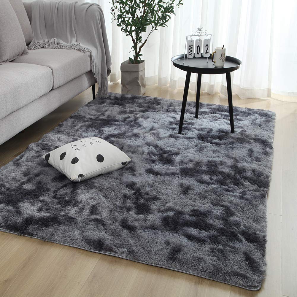 Swsen Alfombra Shaggy Salón Grandes - Alfombras Dormitorio Modernas para Pelo Largo Lavables - para Dormitorio, Comedor, Pasillo y Habitación Juvenil - Gris Oscuro, 200x230 cm