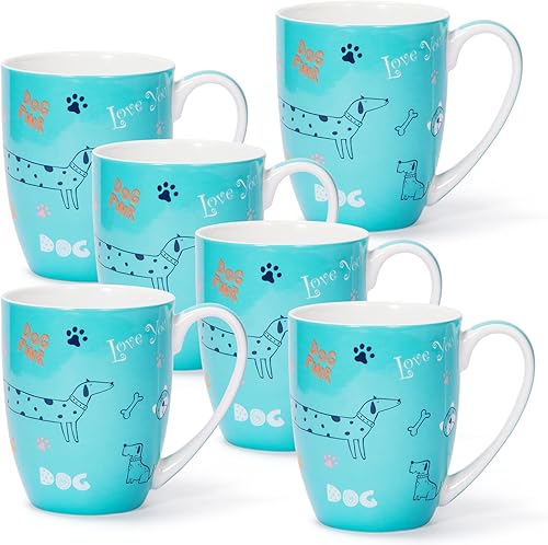 Juego de 6 tazas de café de lujo, tazas de té ligeras de porcelana fina de porcelana de hueso fino de 12 onzas, tazas de porcelana Espresso Latte