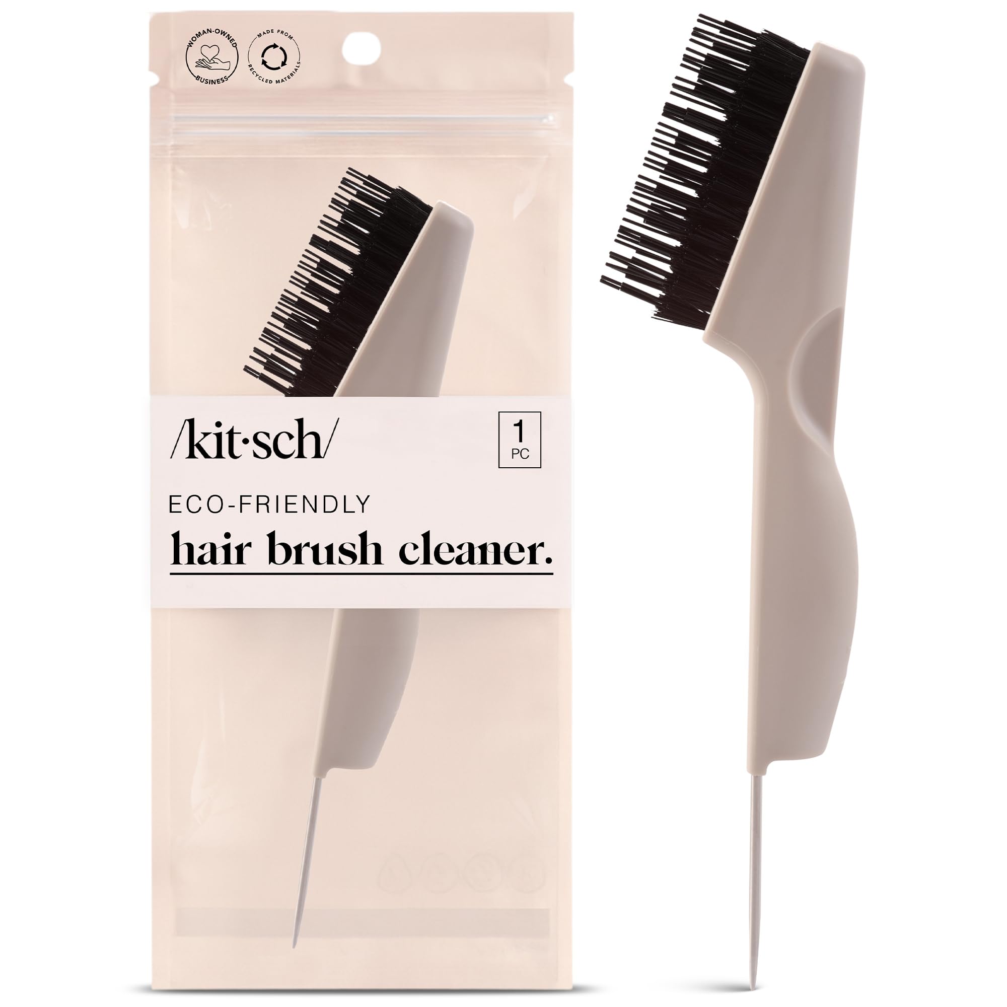 Kitsch Double Sided Hair Brush Cleaner Tool - Holiday Gift Travel Size Cleanser Rake for Detangling Paddle Oval Hairbrushes or Combs - Salon Solution for Removing Dust from Cushion
