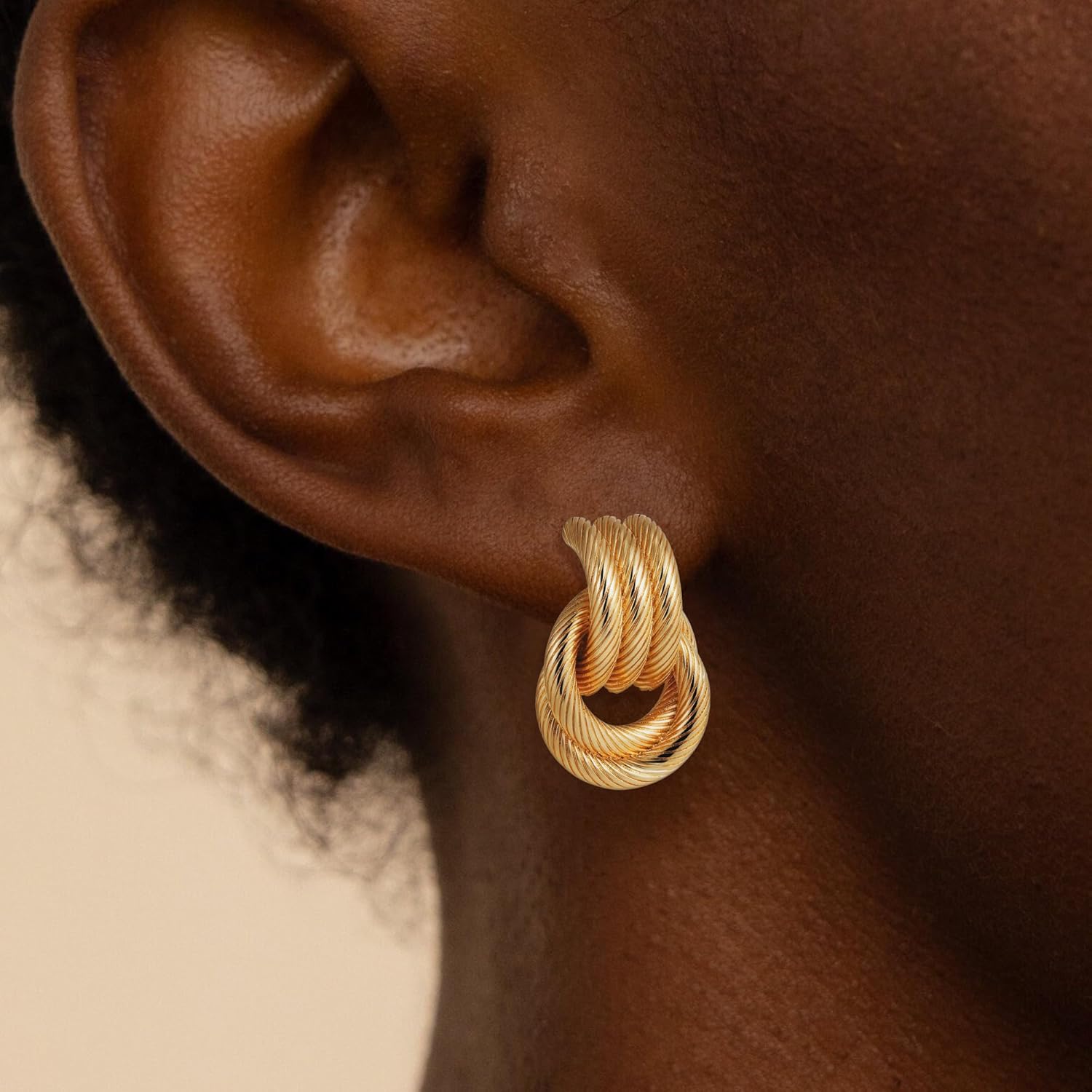 SLOONG Chunky Gold Earrings for Women, 14K Gold/SIlver Plated Geometric Knot Dangle Drop Earrings Hypoallergenic Gold Jewelry for Women - Image 2