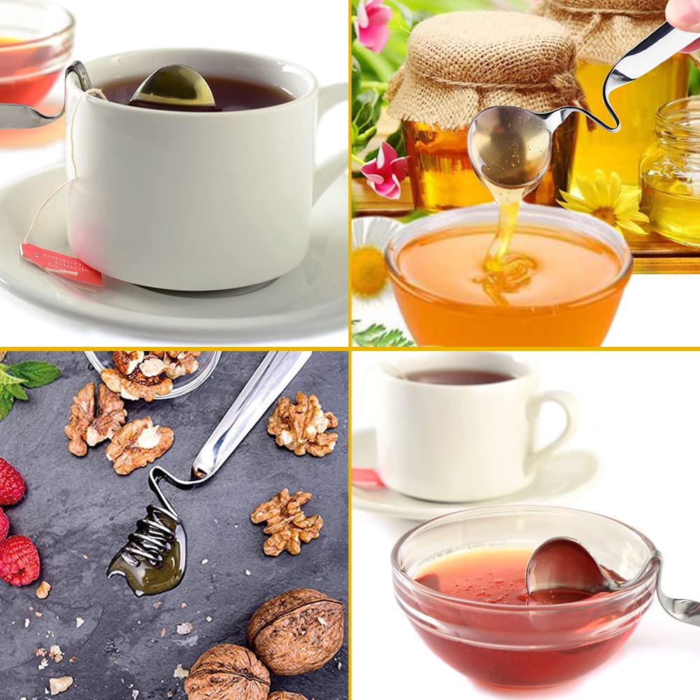 2pièce Cuillères À Miel Acier Inoxydable Avec Manche Incurvé Cuillères Multifonctionnelles Pour Mélanger Le Café Le Lait Le Yaourt Et Plus