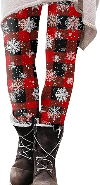 PETYCZEN Christmas Leggings for Women Thermal Warm High Waisted Tummy Control Legging Workout Gym Yoga Pants Christmas Tights