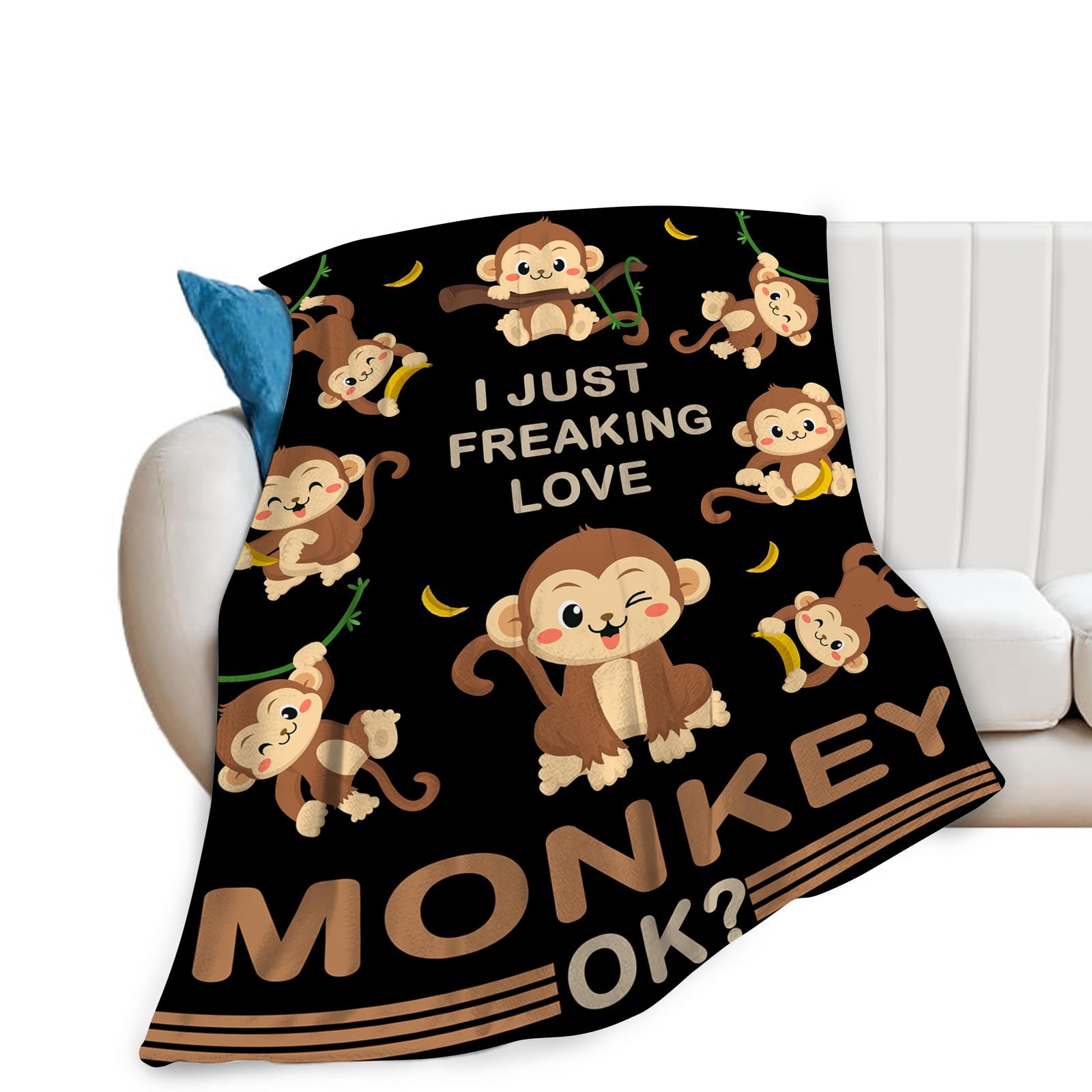 reoqeosy Monkey Blanket Monkey Gifts for Boys Girls Kids Cozy Fleece Throw Blanket Stuff Animal Plush Blankets for Bed Decor 50"x40"
