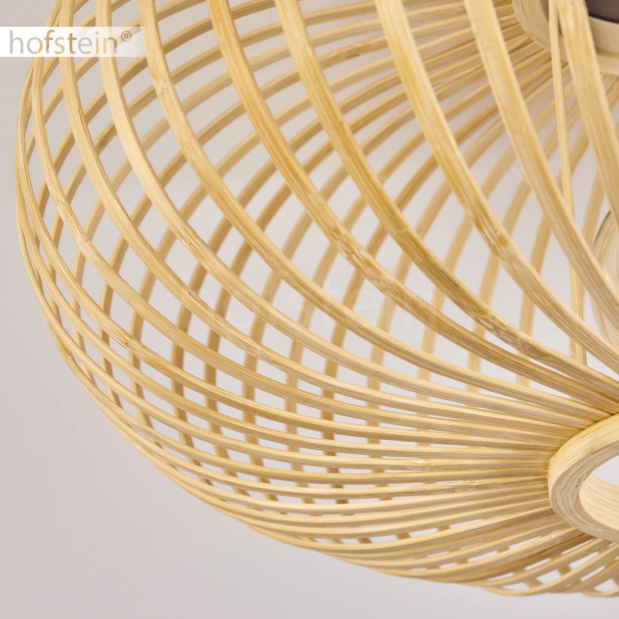 HOFSTEIN Deckenleuchte Oravi, Deckenlampe aus Metall/Holz/Bambus in Schwarz/Natur, Leuchte im Boho/skandinavischen-Design mit tollem Lichteffekt, Ø 45 cm, E27, Wohnzimmer, Esszimmer, Schlafzimmer
