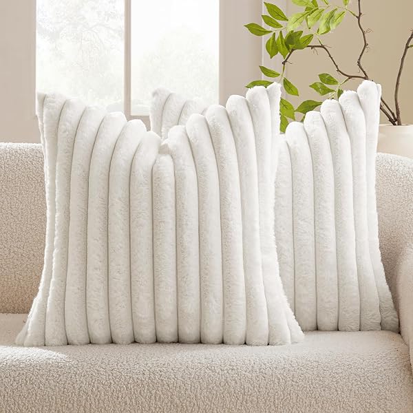 MIULEE Fuzzy Striped Decorative Pillow Covers Set