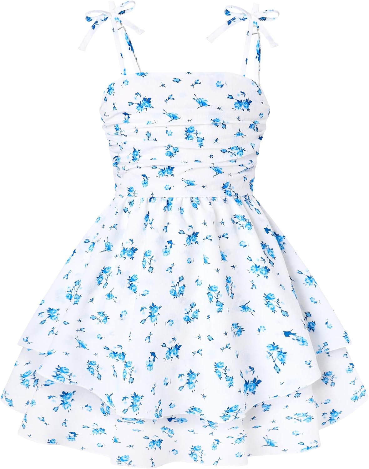 YALLET Summer Girls Dresses Spaghetti Strap Flowy Tiered Ruched Teen Dress Smocked Back Girls Holiday Outfits Beach Sundress