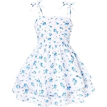 YALLET Summer Girls Dresses Spaghetti Strap Flowy Ruched Layered Ruffled | Smocked Back, Allover Floral Print, Adjustable Straps Girls Dress, Beach Vacation Hawaii Sundress