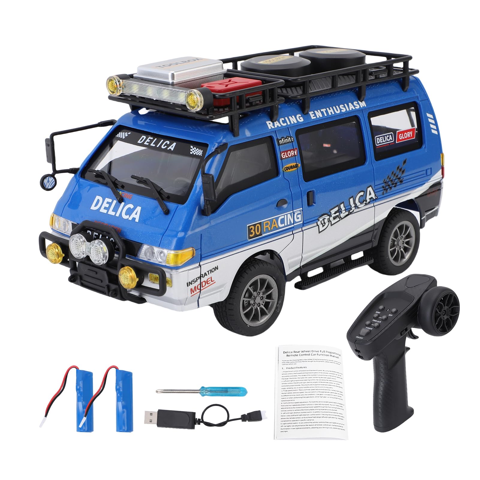 Zdalnie sterowany samochód, 1:24 2,4 G RC z reflektorami LED, tryb Dual-Speed, długi czas 50 minut, samochód zabawkowy, prezent (niebieski, 2 baterie)