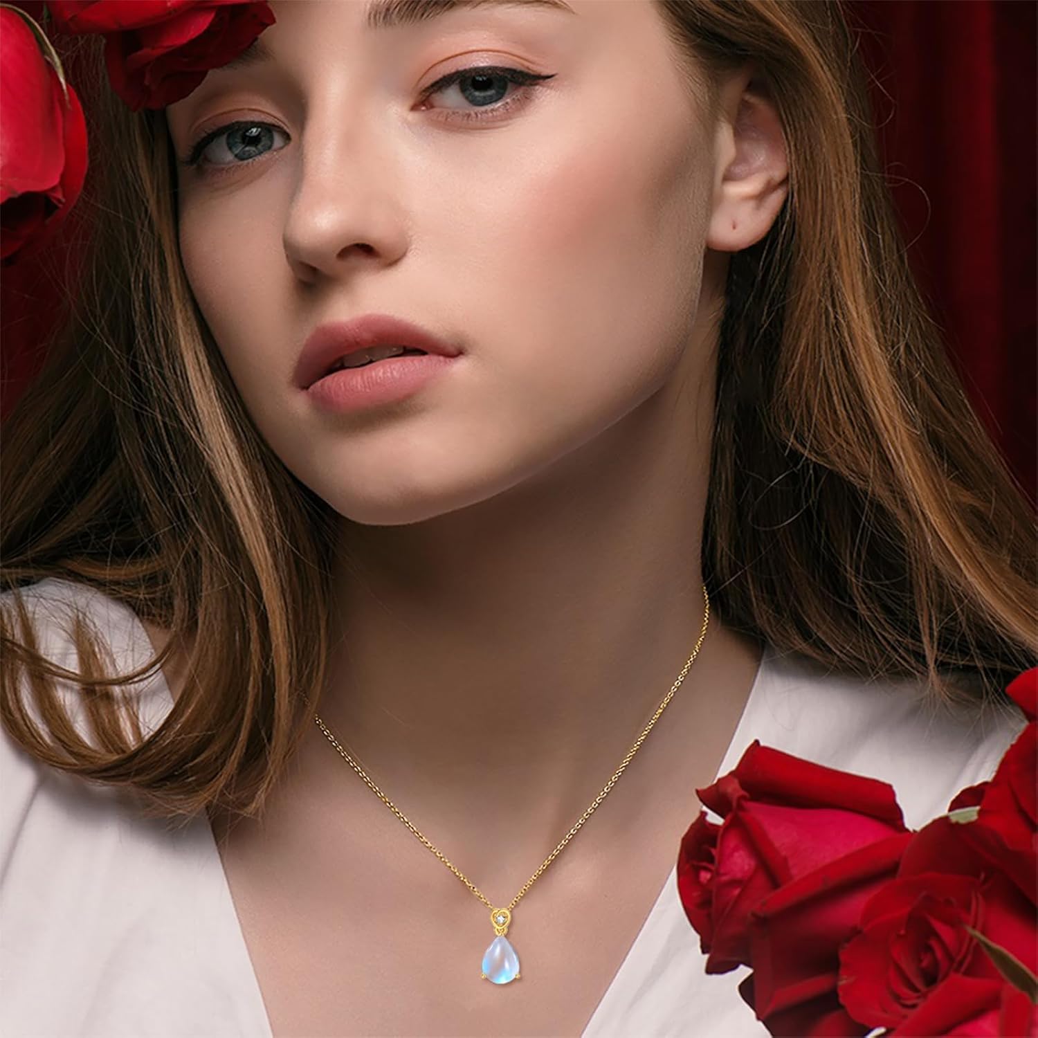 14k Gold Pear Gemstone Birthstone Necklace with Real Diamond(I2-I3 Clarity),2 Carat Teardrop Created Birthstone Anniversary Birthday Mother's Day Necklaces for Women Mom Her - Image 4