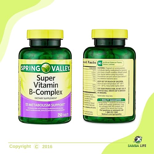 Miniatura 5 de Samba Life Spring Valley - Complejo súper vitamina B, apoyo al metabolismo, planificador semanal y organizador de pastillas de 250 unidades (1)
