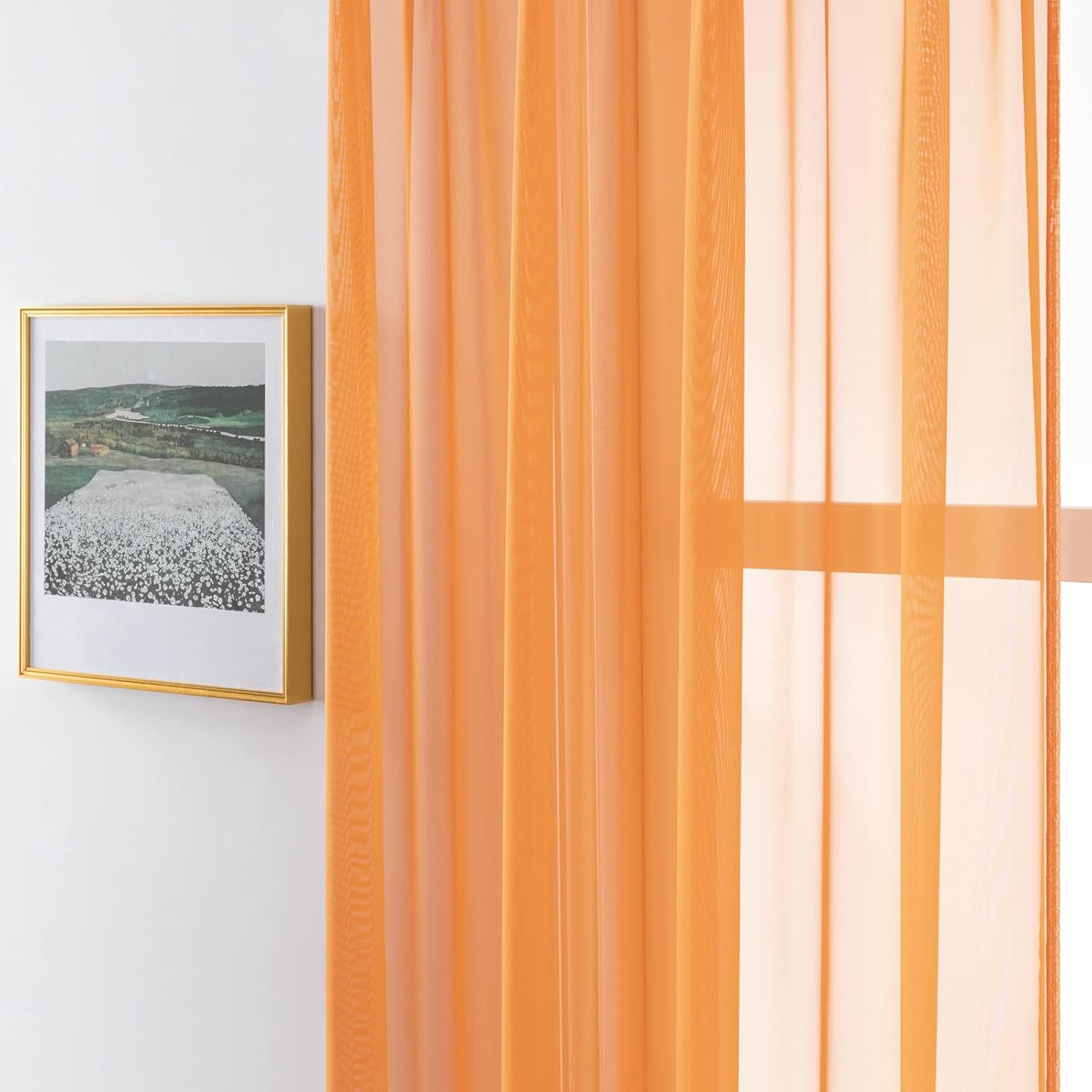 Tulle Curtains for Bedroom 2 Panels 2 x 42W x 58H,Sheer Curtains Modern Orange Solid Color Drapes Rod Pocket