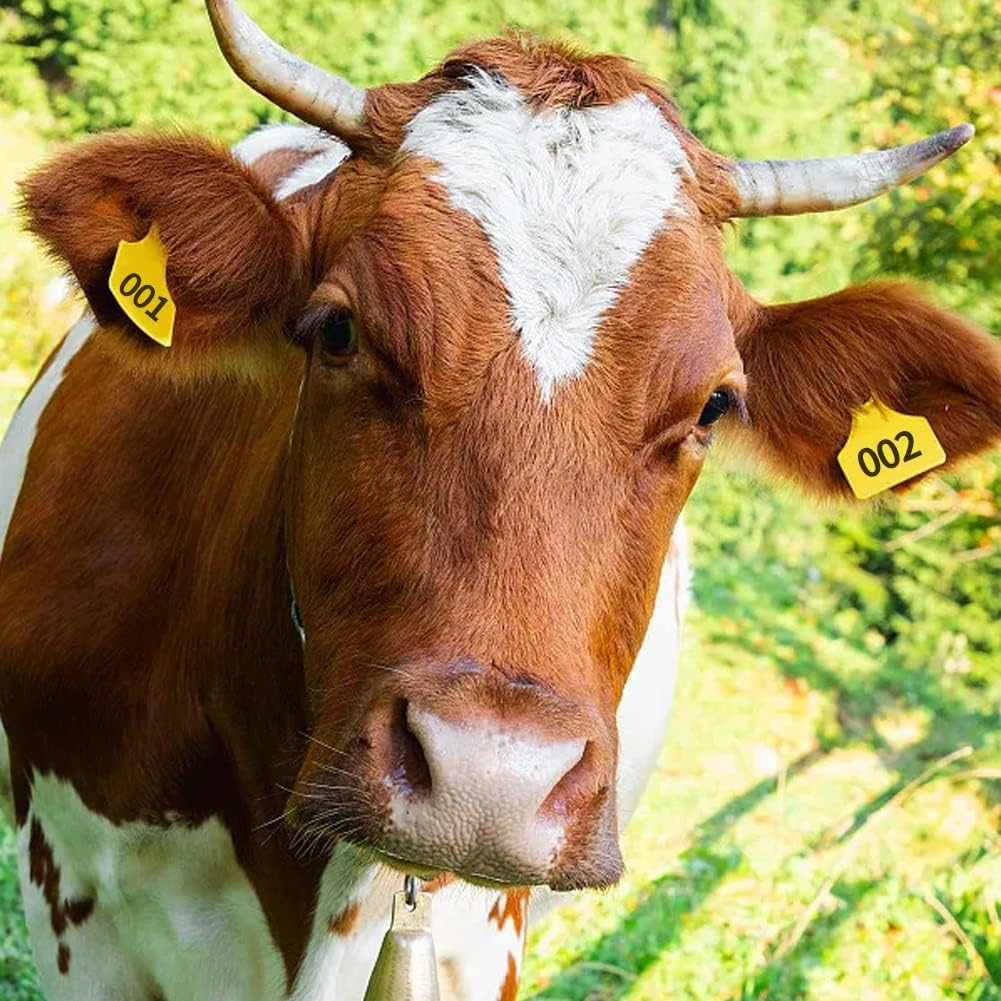 Kolczyki identyfikacyjne ABS dla zwierząt hodowlan Plastikowe kolczyki dla zwierząt gospodarskich Wielokolorowe Wiele rozmiarów, ponumerowane 001-500 100 szt(Yellow 6 * 7.5cm (2.36 * 2.95in),101-200)