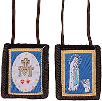 Vista 4 de Escapulario marrón de lana devocional católico Gran regalo cristiano para hitos religiosos como la primera comunión y confirmación Incluye