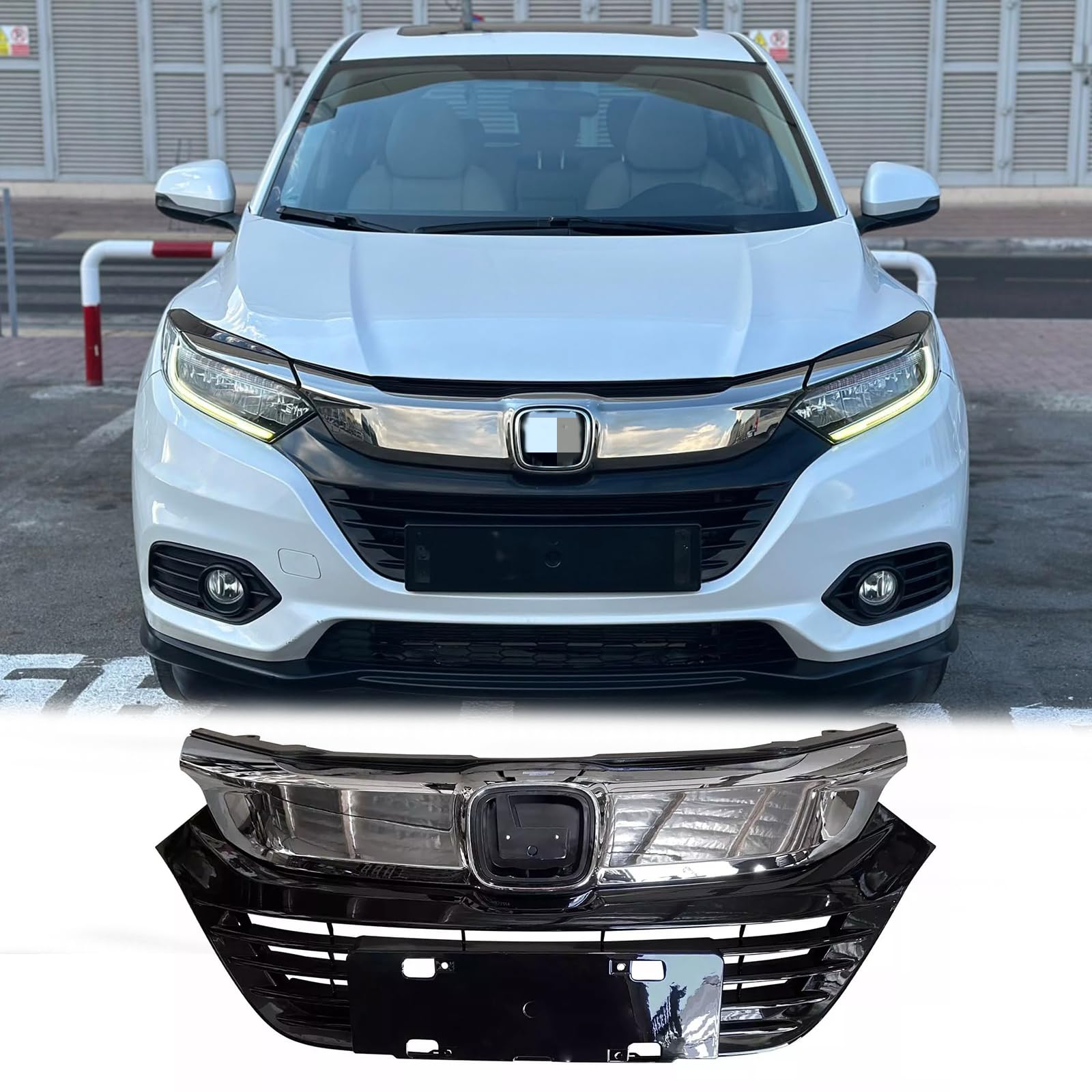 Front Bumper Upper Radiator Grille Grill Chrome Fit For 2019 2020 2021 Honda HRV HR-V,Chrome&Black
