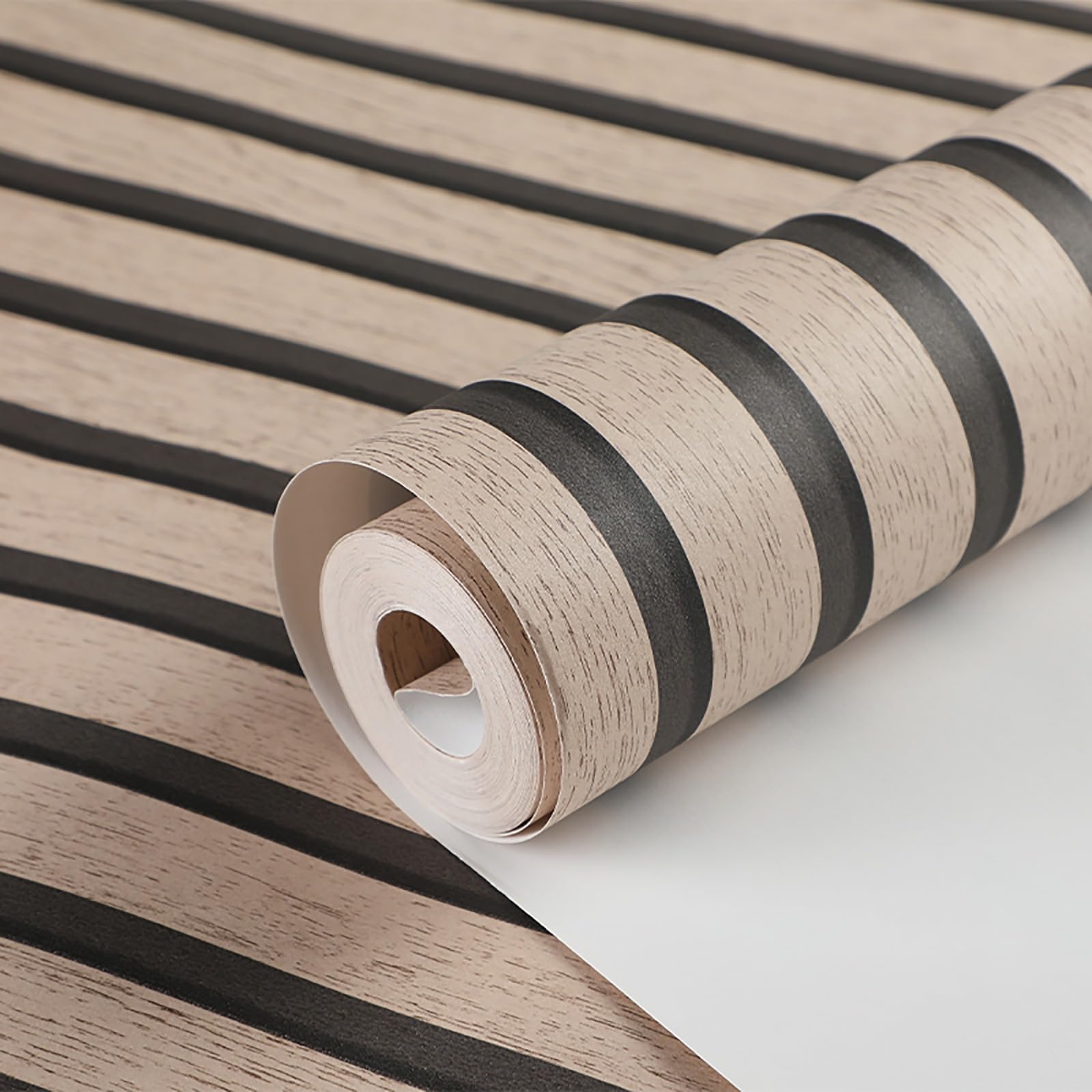 Wooden Slats Wallpaper Dark Oak Non-Woven Stylish Natural Wood Panel Effect Wallpaper Roll Wood Stripe Modern Retro Feature Living Room Wall, 53 X 950cm