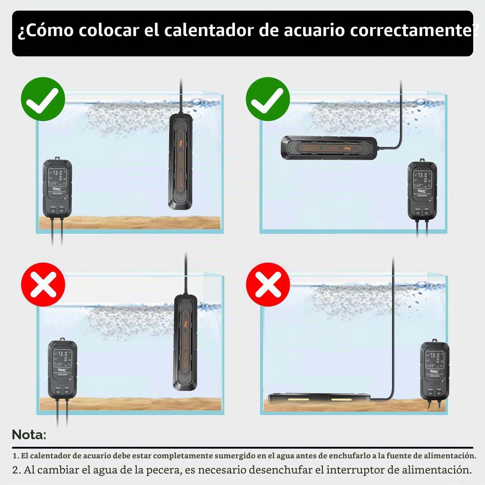 Hygger Calentador Acuario para Pecera Potencia Regulable 600W/1200W,Calefacción para Acuario Sumergible Calentador con Controlador Digital de Agua Dulce y Aalada de 500-900 litros
