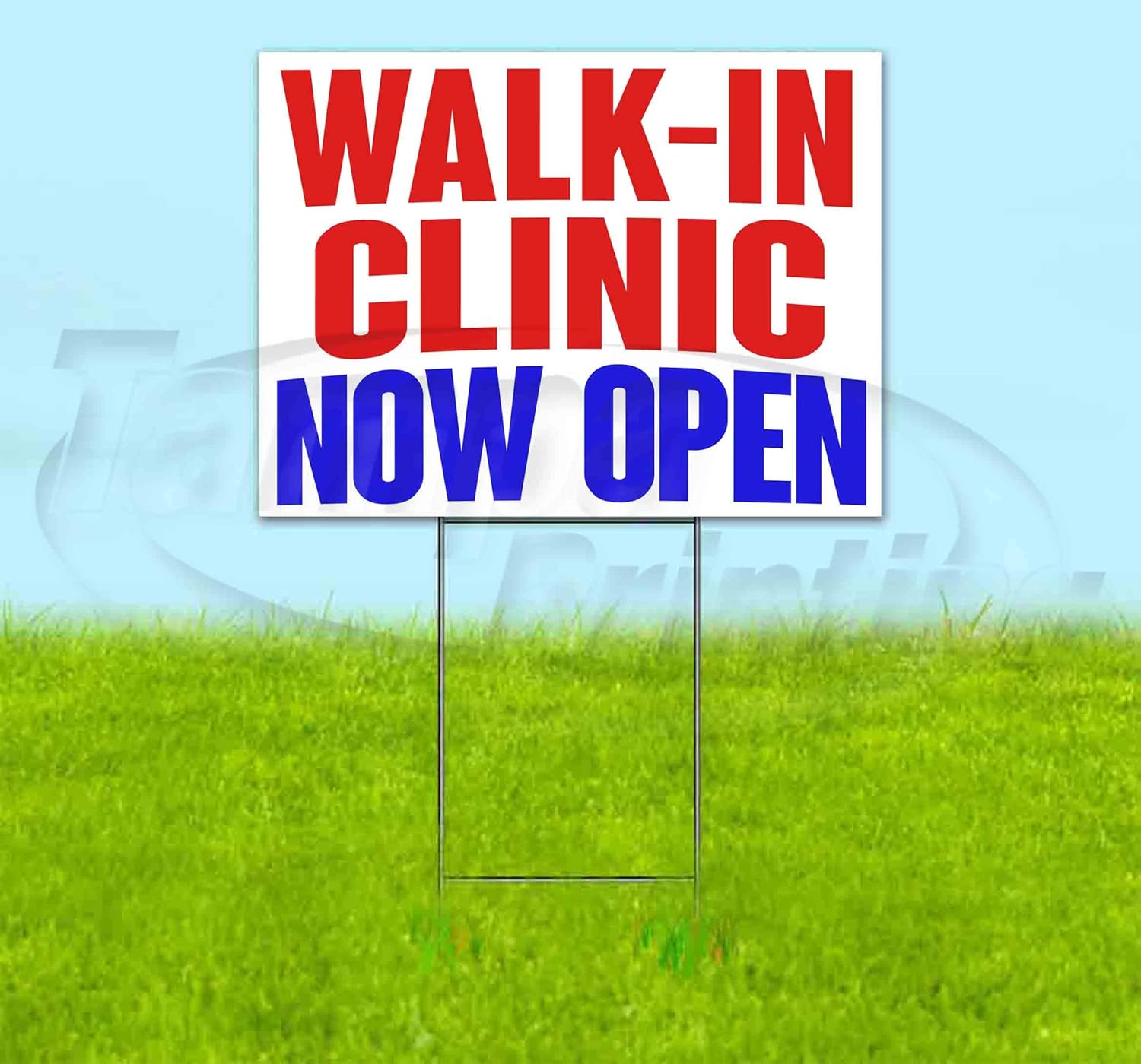 Walk-in Clinic Now Open (18" x 24") Yard Sign, Quantity Discounts, Multi-Packs, Includes Metal Step Stake, Bandit, New, Advertising, USA