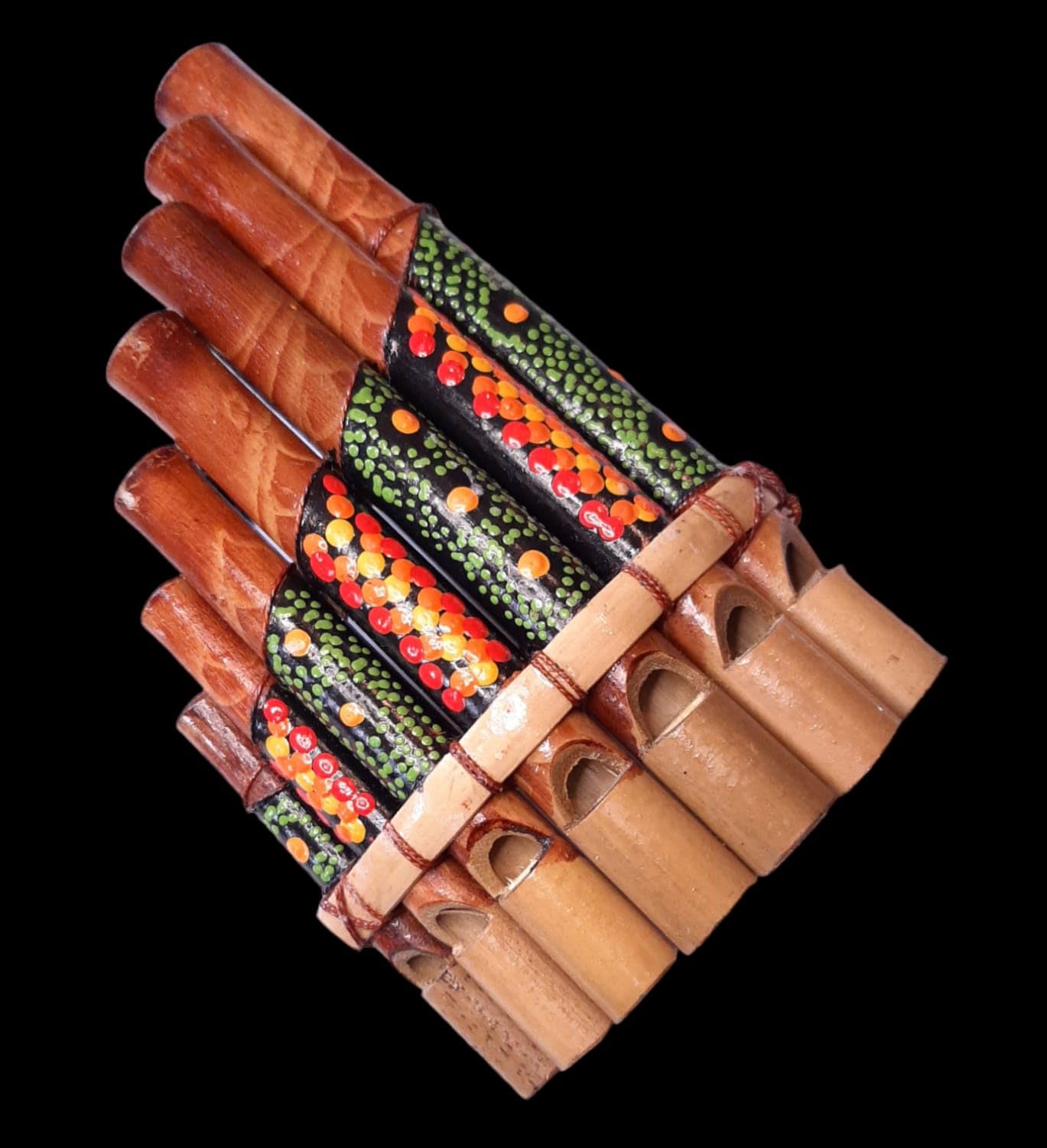 Flûte de pan Péruvienne Artisanale Décorée 7 notes Bambou bois peint
