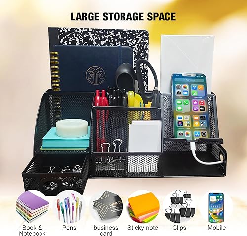 Miniatura 4 de Juego de organizador de escritorio de malla, accesorios de oficina, organización de escritorio con múltiples compartimentos para suministros de
