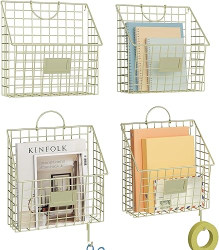 Miniatura 10 de Yuzehuaza Organizador de archivos de pared colgante de metal montado en la pared con asas y ganchos, estante de documentos para revistas, para