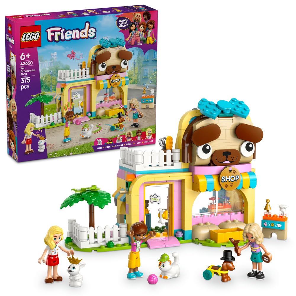 LEGO Friends Sklep z akcesoriami dla zwierząt 42650 | Akcesoria dla zwierząt, zabawa w sklep, prezent dla dziewczynki i chłopca 6+, 375 elementów
