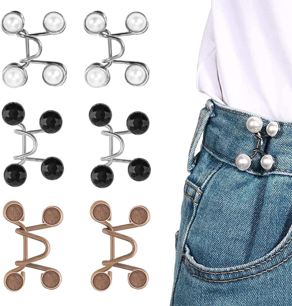 SANNIDHIยฎ Jeans Tightening Clips, 4 Pairs Sakura Flower Detachable Jeans Adjustable Button Pins,Stars Jean Clips for Waist, Instant Pants Waist Tighteners