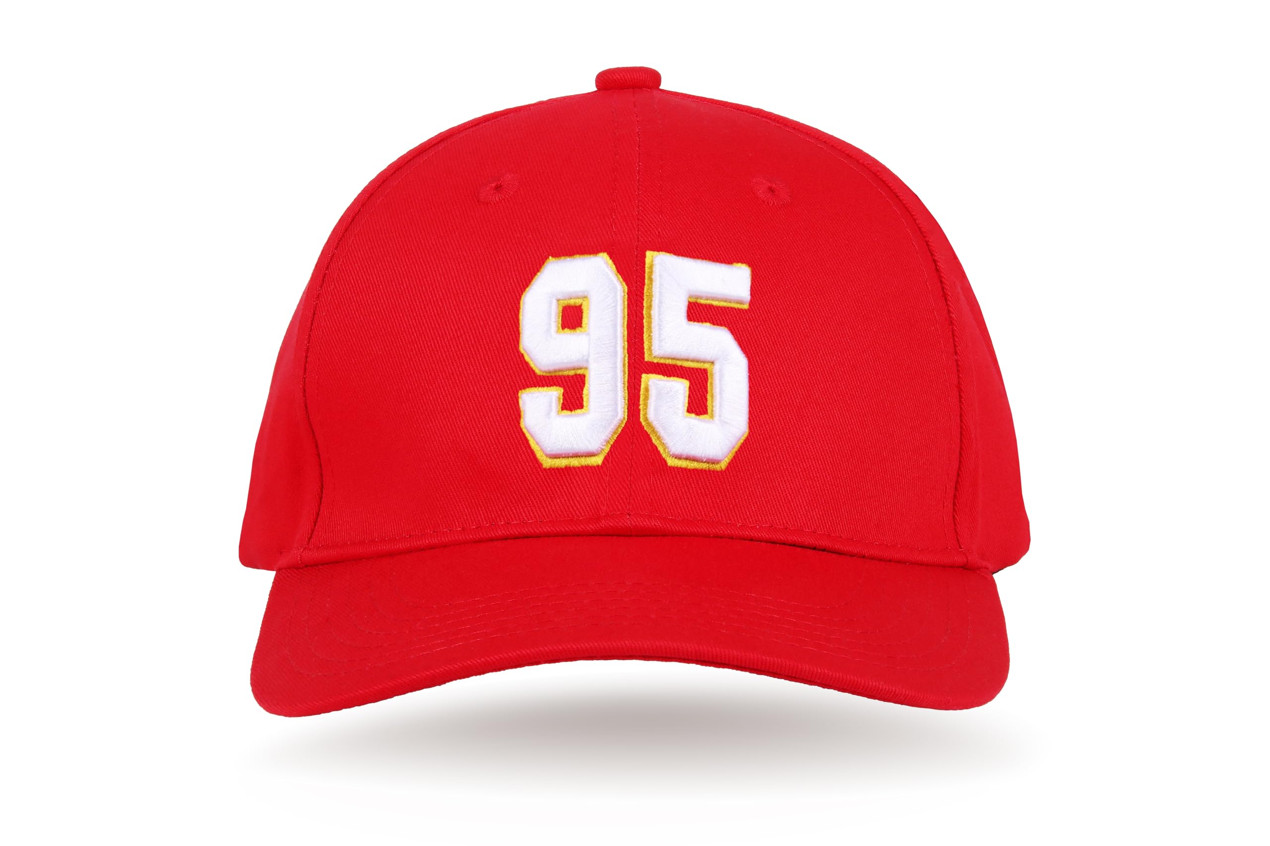 Photo 1 of Chris Jones 95# Red Embroidered Baseball Cap Flat Brim Hat with Stitching for Sports Outdoor - Unisex