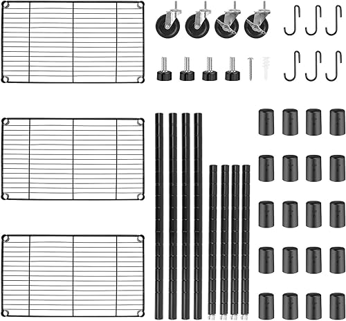 Miniatura 8 de WDT Estantes de almacenamiento de 4 niveles, estantes de metal resistente, estante ajustable con ruedas para el hogar, oficina, garaje, estante de