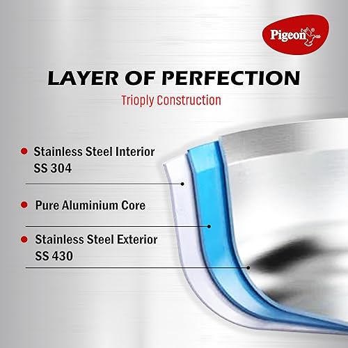 Miniatura 4 de Pigeon Elite Tri-Ply Cuerpo De Acero Inoxidable Tapa Exterior Olla De Inducción Y Estufa De Gas Compatible 5 L - Plata