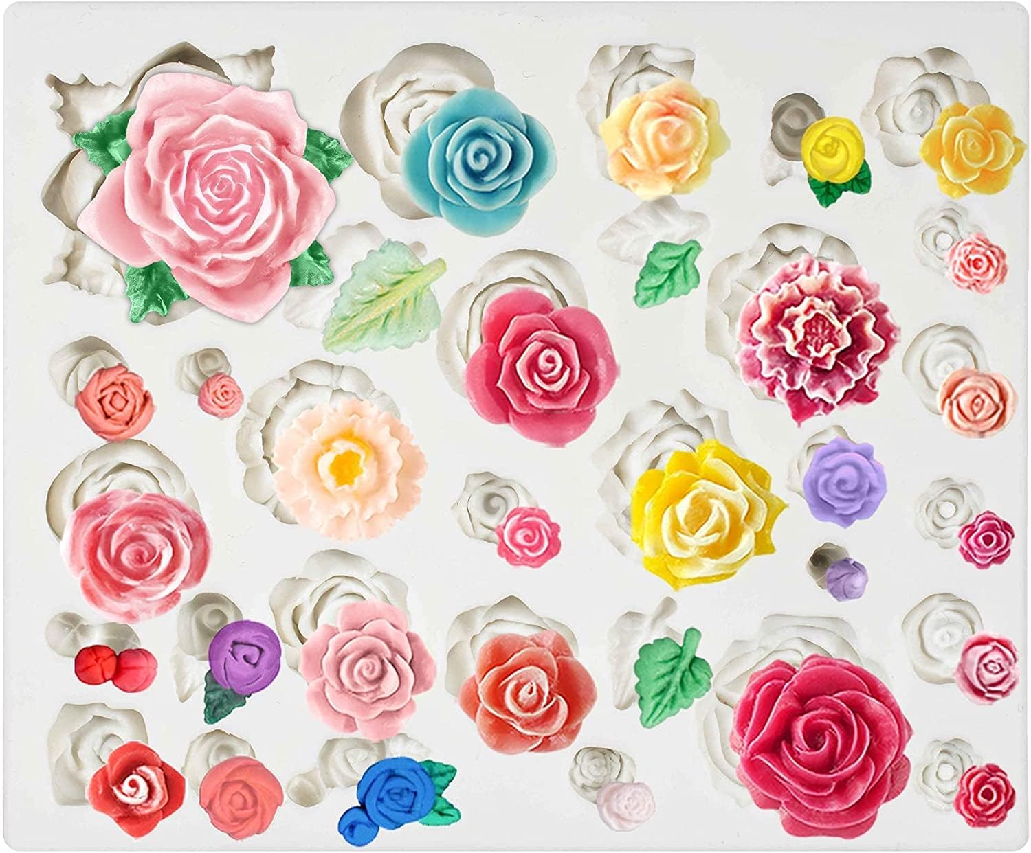 Jubilant 32 Cavity Roses Flower Fondant Candy Silicone Mold for Sugarcraft Cake Decoration, Cupcake Topper, Polymer Clay, Soap Wax Making, Resin Jewelry Casting Crafting Projects