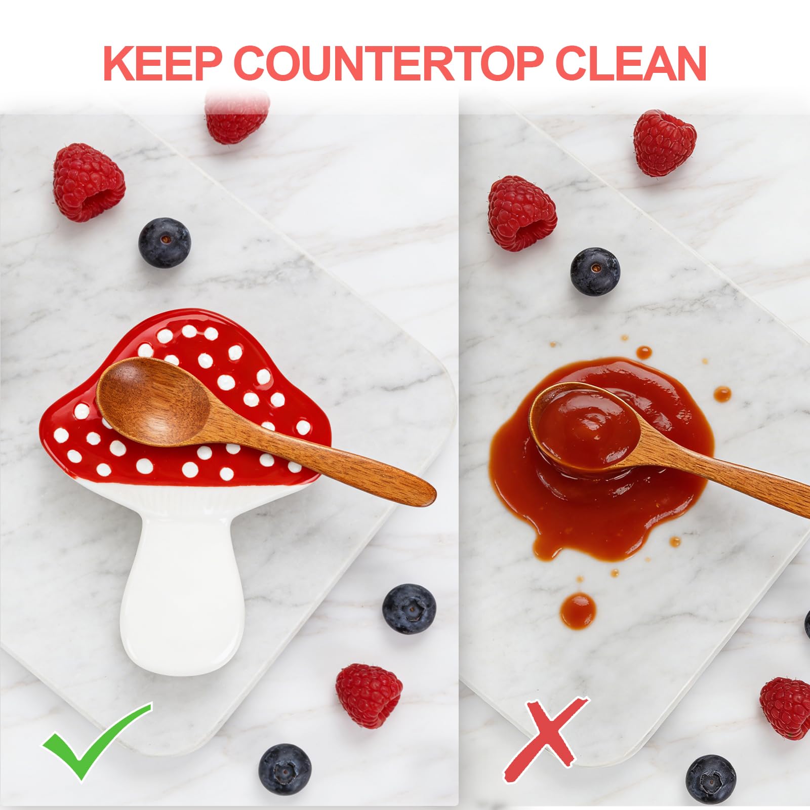 Komforbaa Poggiamestolo in ceramica a fungo per piano cottura, grazioso portamestolo in ceramica per piano di lavoro della cucina, resistente al calore, regalo decorativo per la casa moderna (rosso)